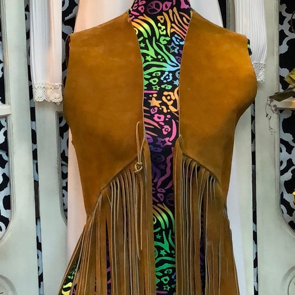 Suede Leather fringe vest hippie 70s Hendrix tan - Picture 2 of 5